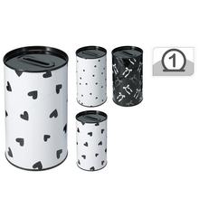 Pokladnička plech 3ass s rôznymi vzormi srdiečok a bodiek.