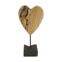 Srdce z teakového dreva na stojane