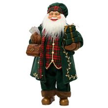 Vianočný Santa Claus v zelenom oblečení s darčekmi.