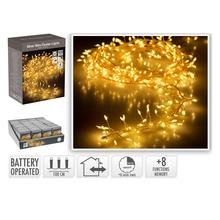 Strieborné drôtové LED svetlá s teplou bielou farbou, batériové, 100 cm, 8 funkcií, časovač.