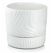 Biely keramický kvetináč s miskou, 13 cm.