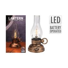 LED lampáš s plastovým telom a skleneným krytom, výška 20 cm.